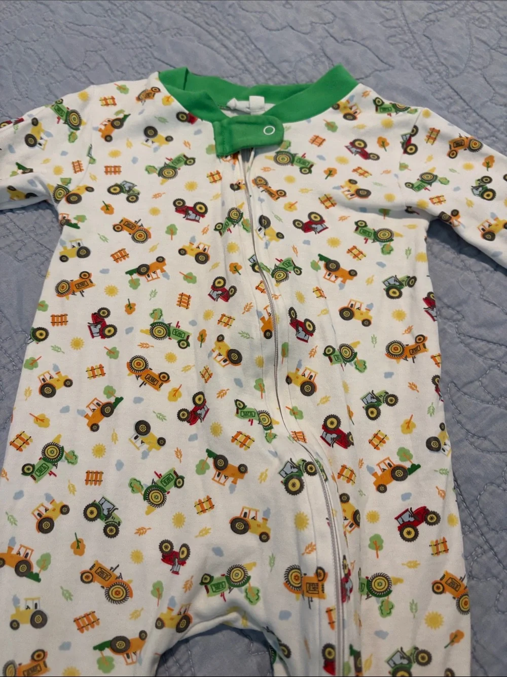 Magnolia Baby Green-Trim Tractor Print Baby One-Piece
